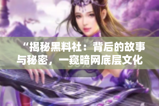 “揭秘黑料社：背后的故事與秘密，一窺暗網(wǎng)底層文化現(xiàn)象的探索與解讀”